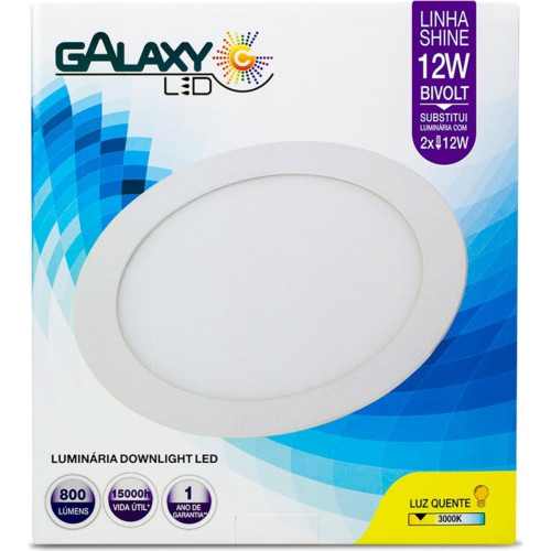 Luminaria Led Plafon Galaxy Embutir Redondo 12w 3000k 16,9cm 1871s