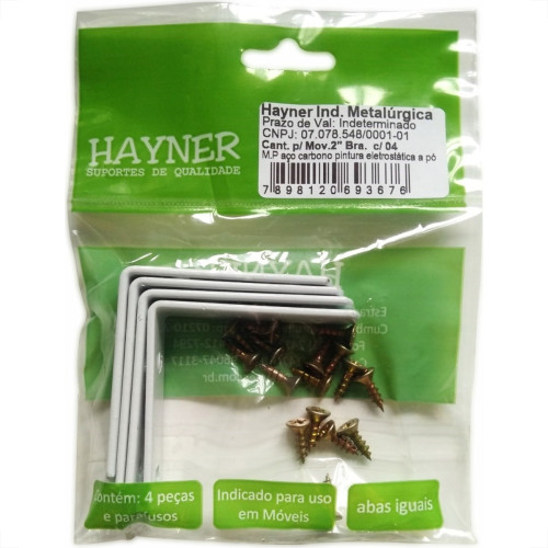 Cantoneira Moveis Hayner Branca 2'' 04Pecas 93676 Cantoneira Moveis Hayner Branca 2'' 04Pecas 93676
