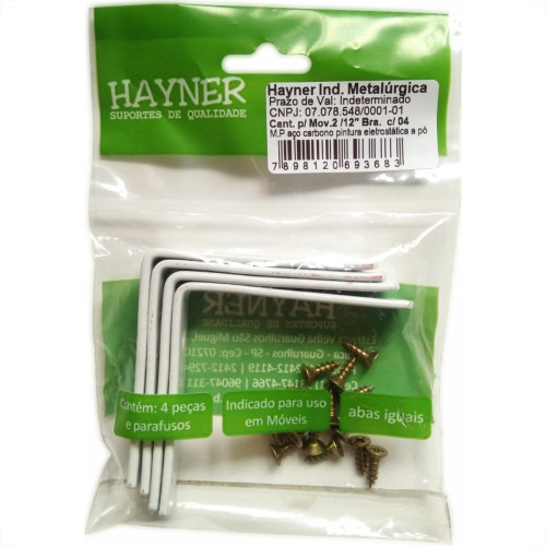 Cantoneira Moveis Hayner Branca 2.1/2'' 04Pecas 93683 Cantoneira Moveis Hayner Branca 2.1/2'' 04Pecas 93683