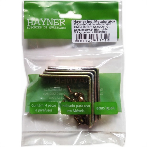Cantoneira Moveis Hayner Bicromatizada 2'' 04Pecas 93720 Cantoneira Moveis Hayner Bicromatizada 2'' 04Pecas 93720