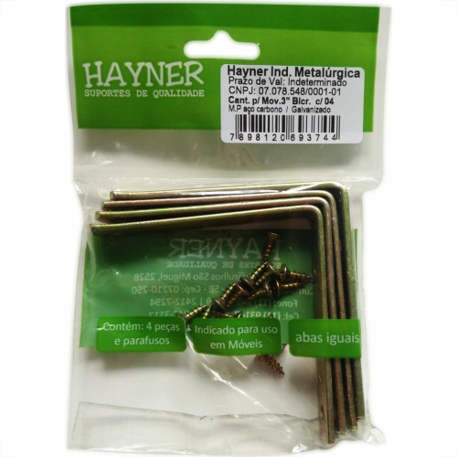 Cantoneira Moveis Hayner Bicromatizada 3'' 04Pecas 93744 Cantoneira Moveis Hayner Bicromatizada 3'' 04Pecas 93744