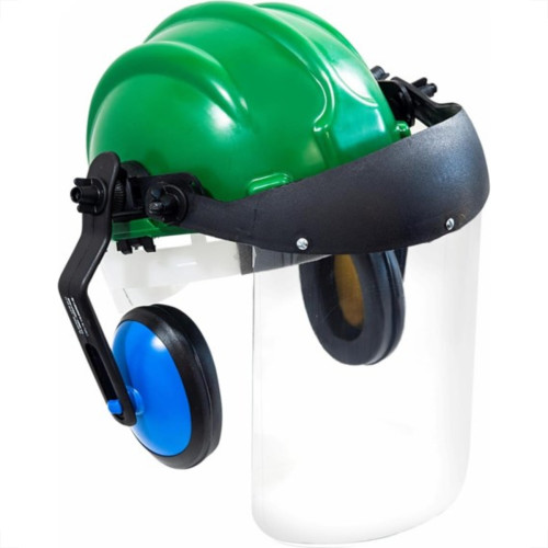 Capacete Com Abafador+Viseira Plastcor Verde Capacete Com Abafador+Viseira Plastcor Verde