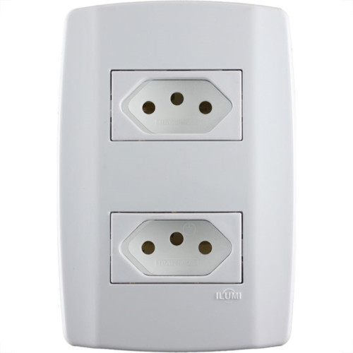 Conjunto Ilumi Slim 4X2 Branco Com Placa (2Tomada 20A) 80121 Conjunto Ilumi Slim 4X2 Branco Com Placa (2Tomada 20A) 80121