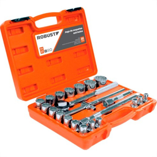 Soquete Robust Soli D26Em ''Mm'' Sem Manivela Estriado 22Pecas 60230 Soquete Robust Soli D26Em ''Mm'' Sem Manivela Estriado 22Pecas 60230