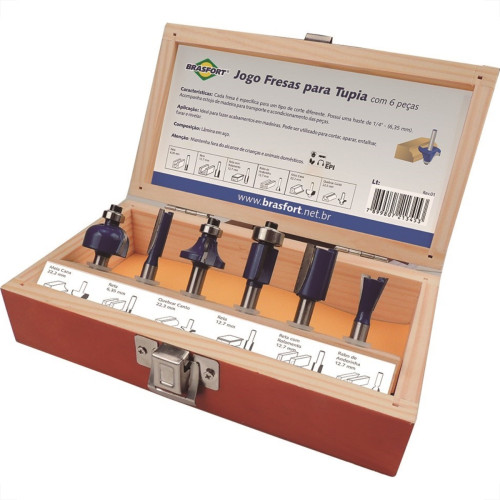 Fresa P/Tupia Brasfort Kit Com 06 Pecas 7893 Fresa P/Tupia Brasfort Kit Com 06 Pecas 7893