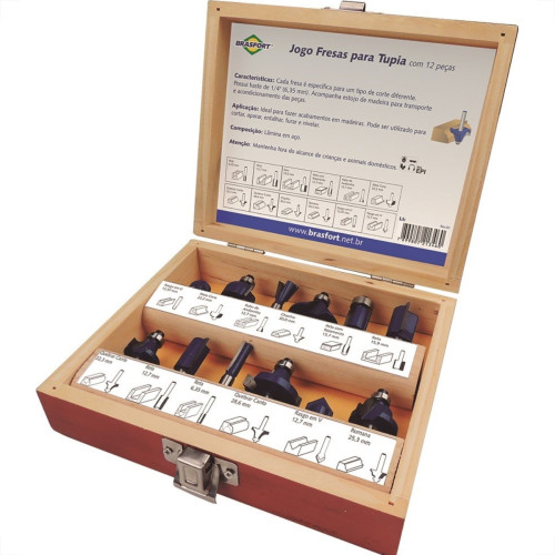 Fresa P/Tupia Brasfort Kit Com 12 Pecas 7894 Fresa P/Tupia Brasfort Kit Com 12 Pecas 7894