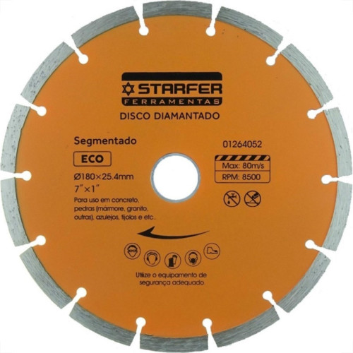 Disco Diamantado Starfer Segmentado 180Mm Seco/Agua Disco Diamantado Starfer Segmentado 180Mm Seco/Agua
