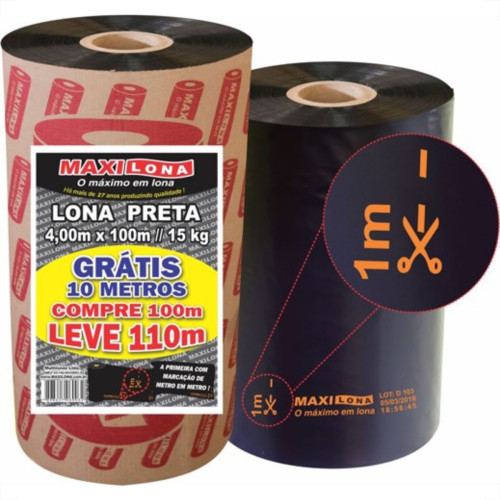 Lona Plastica Maxilona Preta Reciclada 4X100M+10M 15Kg 50 Micras 1.01.0004 Lona Plastica Maxilona Preta Reciclada 4X100M+10M 15Kg 50 Micras 1.01.0004