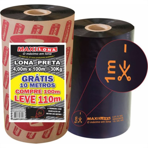 Lona Plastica Maxilona Preta Reciclada 4X100M+10M 30Kg 100 Micras 1.01.0010 Lona Plastica Maxilona Preta Reciclada 4X100M+10M 30Kg 100 Micras 1.01.0010