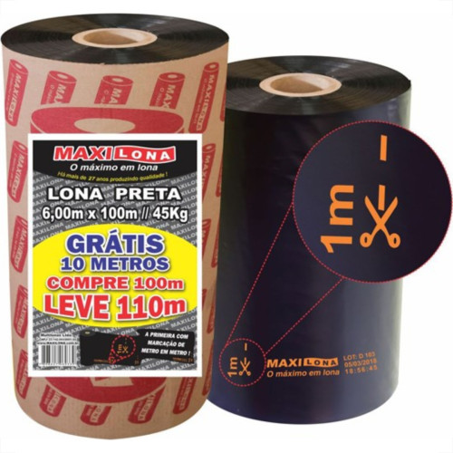 Lona Plastica Maxilona Preta Reciclada 6X100M+10M 45Kg 1.01.0018 Lona Plastica Maxilona Preta Reciclada 6X100M+10M 45Kg 1.01.0018