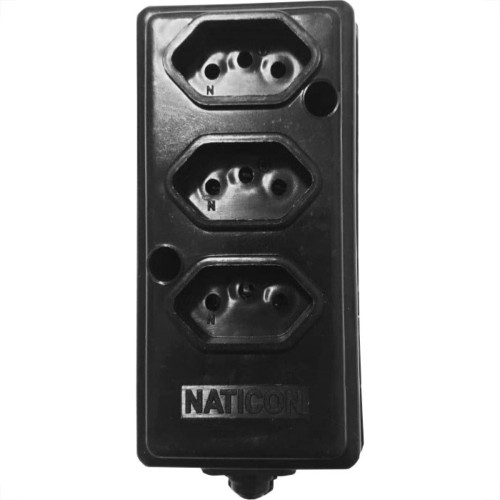 Tomada Barra Naticon Tripla 10A 2 Polos +Terra Preta 569 Tomada Barra Naticon Tripla 10A 2 Polos +Terra Preta 569