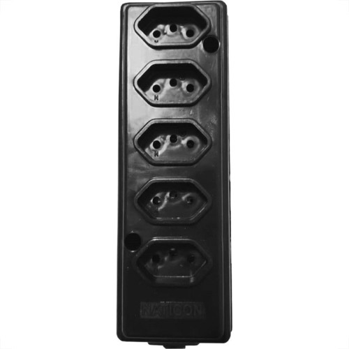 Tomada Barra Naticon Quintupla 10A 2 Polos +Terra Preta 571 Tomada Barra Naticon Quintupla 10A 2 Polos +Terra Preta 571