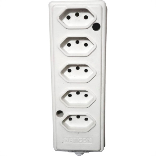 Tomada Barra Naticon Quintupla 10A 2 Polos +Terra Branca 576 Tomada Barra Naticon Quintupla 10A 2 Polos +Terra Branca 576