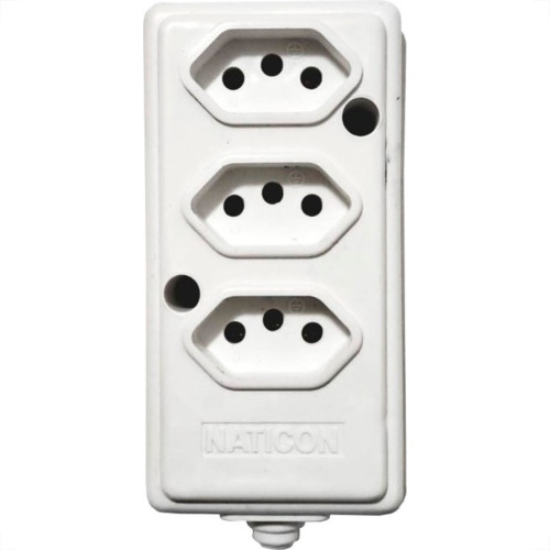 Tomada Barra Naticon Tripla 20A 2 Polos +Terra Branca 577 Tomada Barra Naticon Tripla 20A 2 Polos +Terra Branca 577