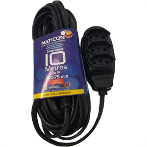 Extensao Naticon Tripla 2P+T Pp 3X0,75 Preta 10M 566