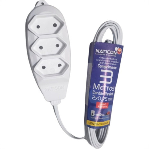 Extensao Naticon Tripla Paralela 2X0,75 Branca 3M 579 Extensao Naticon Tripla Paralela 2X0,75 Branca 3M 579