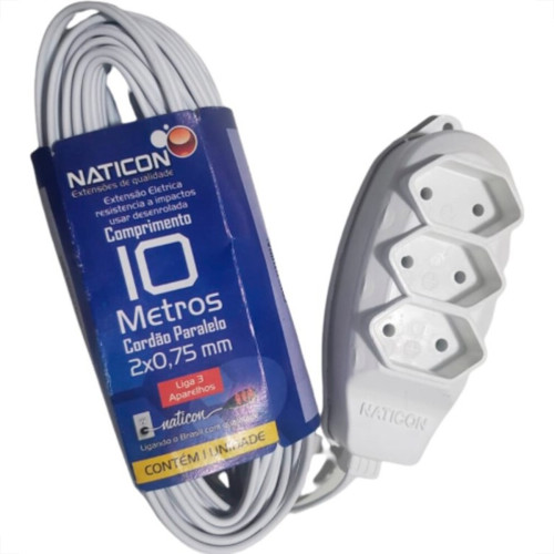 Extensao Naticon Tripla Paralela 2X0,75 Branca 10M 581 Extensao Naticon Tripla Paralela 2X0,75 Branca 10M 581