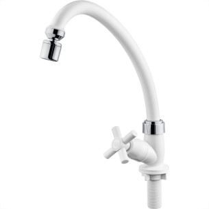 Torneira Abs Bica Movel Mesa Herc 1/4V Com Arejador Articulavel Branca Cromada 3907