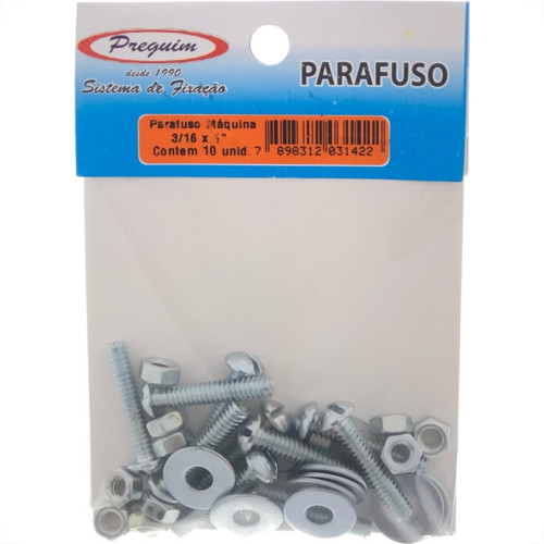 Cartela Parafuso Rosca Maquina Preguim Redonda 3/16 X 1.Porca+Arruela Com 10 Pecas 1422 Cartela Parafuso Rosca Maquina Preguim Redonda 3/16 X 1.Porca+Arruela Com 10 Pecas 1422