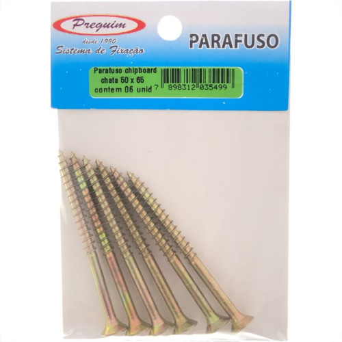 Cartela Parafuso Chipboard Preguim Cabeca Chata Philips 5,0X65 Com 06 Pecas 5499 Cartela Parafuso Chipboard Preguim Cabeca Chata Philips 5,0X65 Com 06 Pecas 5499