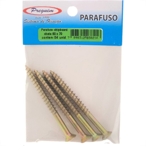 Cartela Parafuso Chipboard Preguim Cabeca Chata Philips 6,0X70 Com 04 Pecas 8216 Cartela Parafuso Chipboard Preguim Cabeca Chata Philips 6,0X70 Com 04 Pecas 8216