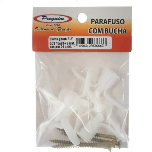 Cartela Bucha Fixacao Preguim Gesso Drywall 3'' 15 A 23 + Parafuso Com 04 Pecas Fly 6663 Cartela Bucha Fixacao Preguim Gesso Drywall 3'' 15 A 23 + Parafuso Com 04 Pecas Fly 6663