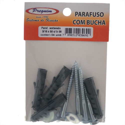 Cartela Parafuso Madeira Preguim Com Bucha 08Mm Sextavado Com 04 Pecas 0692 Cartela Parafuso Madeira Preguim Com Bucha 08Mm Sextavado Com 04 Pecas 0692
