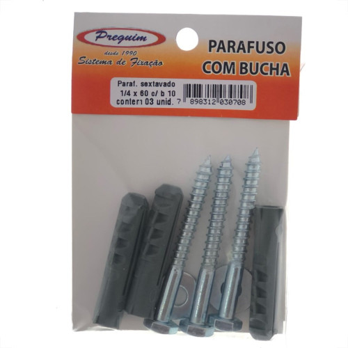 Cartela Parafuso Madeira Preguim Com Bucha 10Mm Sextavado Com 03 Pecas 0708 Cartela Parafuso Madeira Preguim Com Bucha 10Mm Sextavado Com 03 Pecas 0708