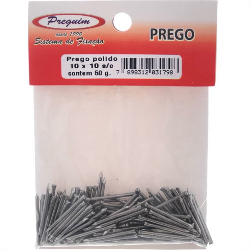 Cartela Prego Preguim Sem Cabeca 10X10 (1,50X23mm) (1,50X23mm) Com 50 Gramas 1798