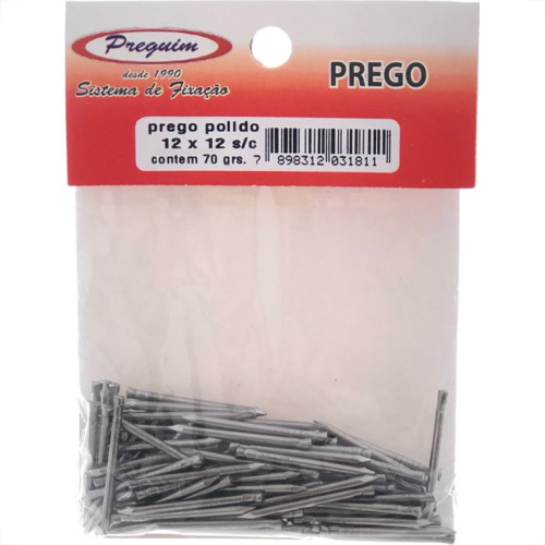 Cartela Prego Preguim Sem Cabeca 12X12 (1,80X28mm) (1,80X28mm) Com 70 Gramas 1811