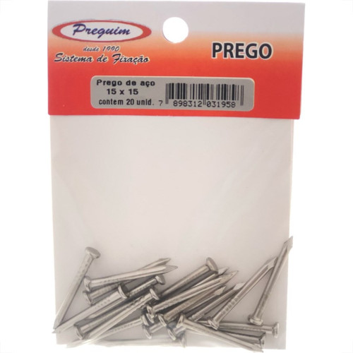 Cartela Prego Aco Preguim Com Cabeca 15X15 (2,40X34mm) (2,40X34mm) Com 20 Pecas 1958