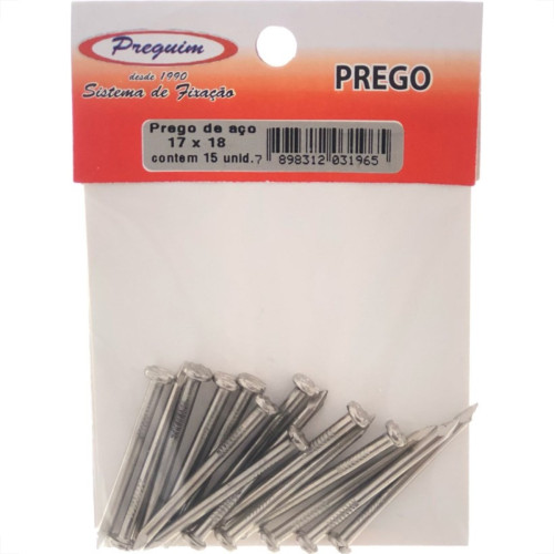 Cartela Prego Aco Preguim Com Cabeca 17X18 (3,00X41mm) (3,00X41mm) Com 15 Pecas 1965