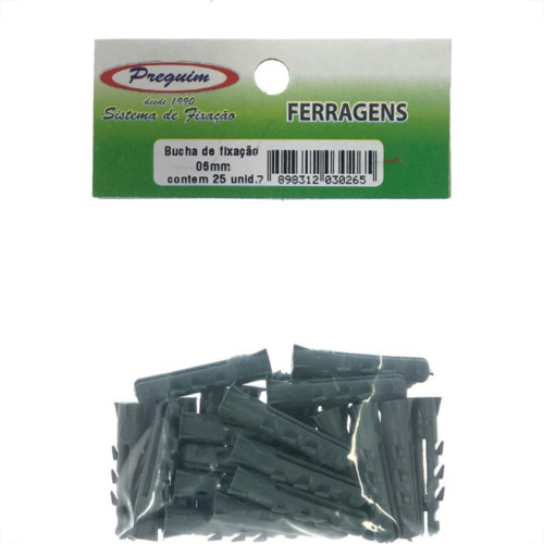 Cartela Bucha Fixacao Preguim 06 Com 25 Pecas 0265 Cartela Bucha Fixacao Preguim 06 Com 25 Pecas 0265