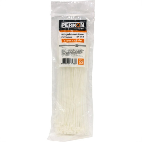 Abracadeira Nylon Perkon Branca 2,5X200 100 Pecas 1250 Abracadeira Nylon Perkon Branca 2,5X200 100 Pecas 1250