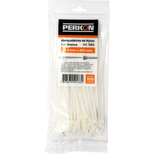 Abracadeira Nylon Perkon Branca 3,5X200 100 Pecas 1253 Abracadeira Nylon Perkon Branca 3,5X200 100 Pecas 1253