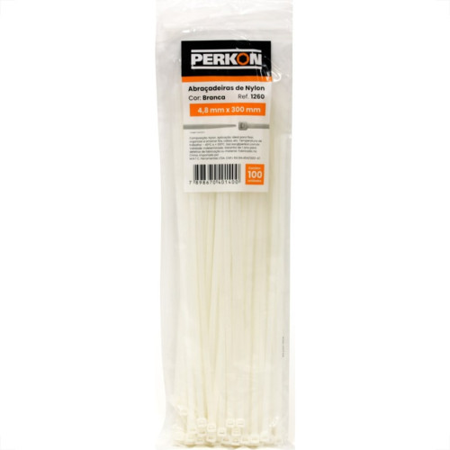 Abracadeira Nylon Perkon Branca 4,8X300 100 Pecas 1260 Abracadeira Nylon Perkon Branca 4,8X300 100 Pecas 1260