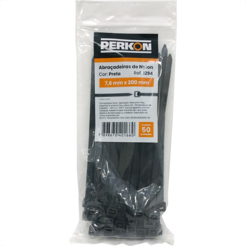 Abracadeira Nylon Perkon Preta 7,6X200 50Pecas 1294 Abracadeira Nylon Perkon Preta 7,6X200 50Pecas 1294