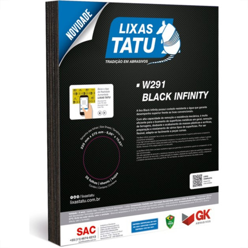 Lixa Black Infinity Tatu 120 Agua/Ferro/Massa W29101200025 - Kit C/25 Lixa Black Infinity Tatu 120 Agua/Ferro/Massa W29101200025 - Kit C/25