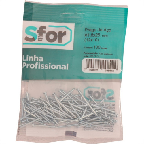 Prego Aco Sforplast Com Cabeca 12X10 (1,80X23mm) 100pcs Prego Aco Sforplast Com Cabeca 12X10 (1,80X23mm) 100pcs