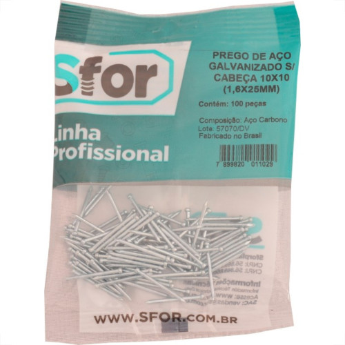 Prego Aco Sforplast Sem Cabeca 10X10 (1,50X23mm) (1,50X23mm) 100pcs 4956