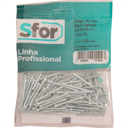 Prego Aco Sforplast Sem Cabeca 15X15 (2,40X34mm) (2,40X34mm) 100pcs 4958