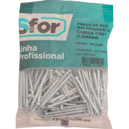 Prego Aco Sforplast Sem Cabeca 17X21 (3,00X48mm) (3,00X48mm) 100pcs 4959 Prego Aco Sforplast Sem Cabeca 17X21 (3,00X48mm) (3,00X48mm) 100pcs 4959