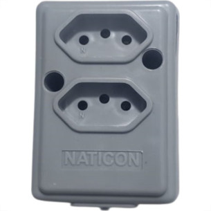 Tomada Barra Naticon   Dupla 10A 2 Polos +Terra Cinza   606