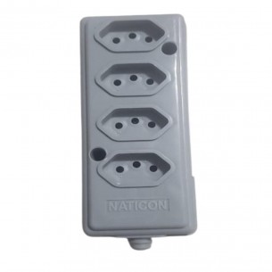 Tomada Barra Naticon   Quadrupla 10A 2 Polos +Terra Cinza   608