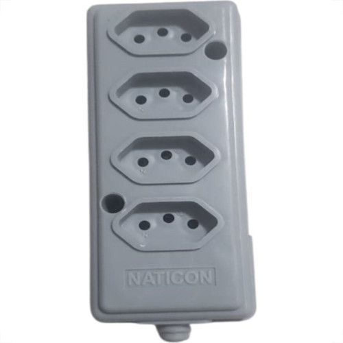 Tomada Barra Naticon   Quadrupla 10A 2 Polos +Terra Cinza 608