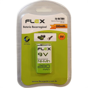 Pilha Recarregavel Flexgold Bateria 9V Com 1 Peca 280Mah  Fx-9V/28B1