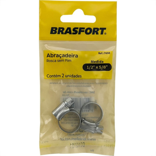 Cartela Abracadeira Rosca Sem Brasfort Fim 1/2 X 5/8'' Cartela Com 2 Pecas 7650 Cartela Abracadeira Rosca Sem Brasfort Fim 1/2 X 5/8'' Cartela Com 2 Pecas 7650