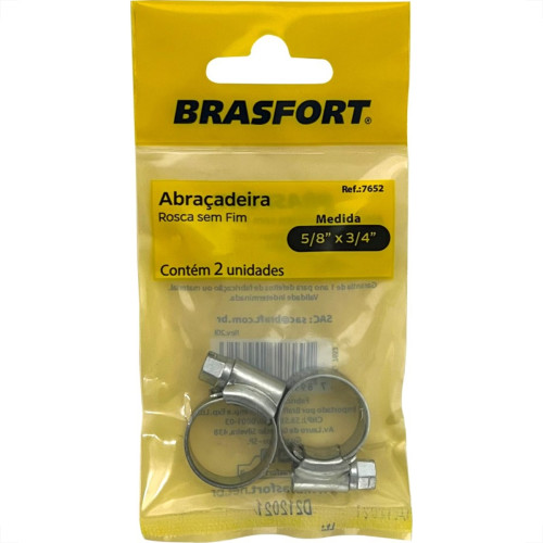Cartela Abracadeira Rosca Sem Fim Brasfort 5/8 X 3/4'' Cartela Com 2 Pecas 7652 Cartela Abracadeira Rosca Sem Fim Brasfort 5/8 X 3/4'' Cartela Com 2 Pecas 7652