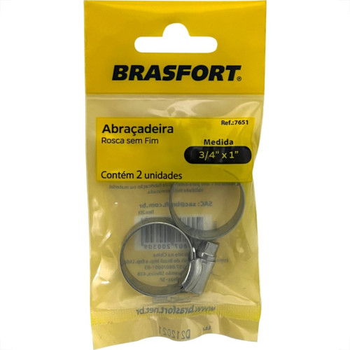 Cartela Abracadeira Rosca Sem Fim Brasfort 3/4 X 1'' Cartela Com 2 Pecas 7651 Cartela Abracadeira Rosca Sem Fim Brasfort 3/4 X 1'' Cartela Com 2 Pecas 7651