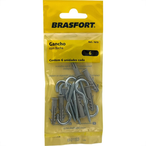 Cartela Gancho Com Bucha Brasfort 06 Cartela Com 06 Pecas 7673 Cartela Gancho Com Bucha Brasfort 06 Cartela Com 06 Pecas 7673
